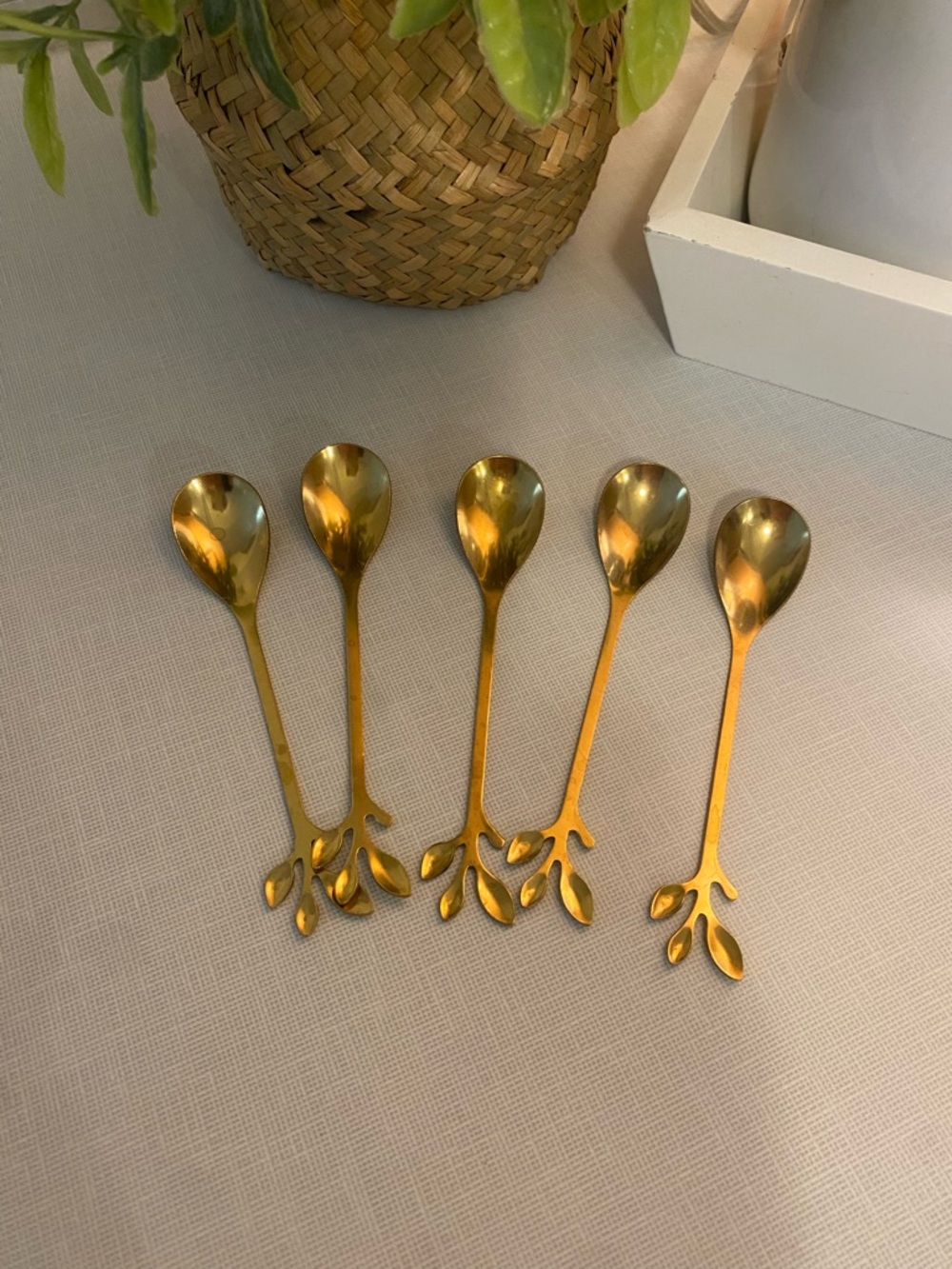 Gold Leaf Handle Dessert Spoons - Set of 5